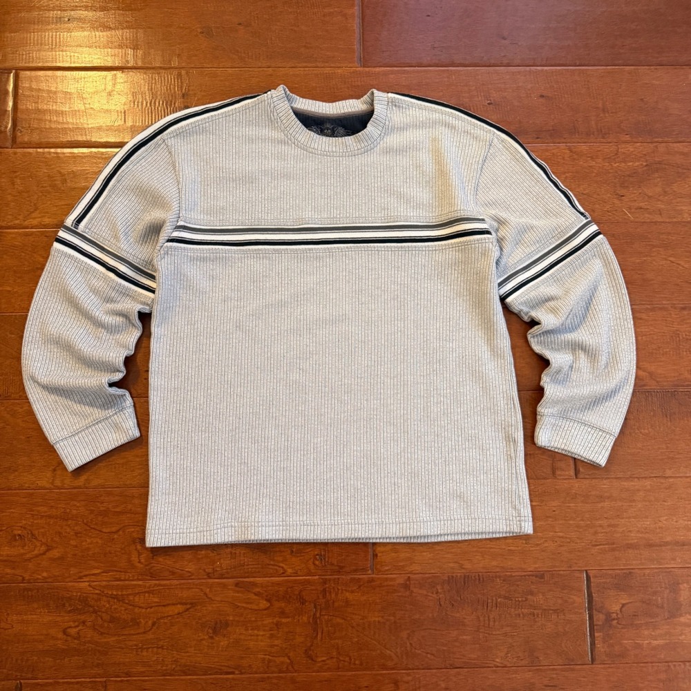 Vintage Y2K Ribbed Knit Striped Long Sleeve Sweater Skater Mens L Gray Crewneck